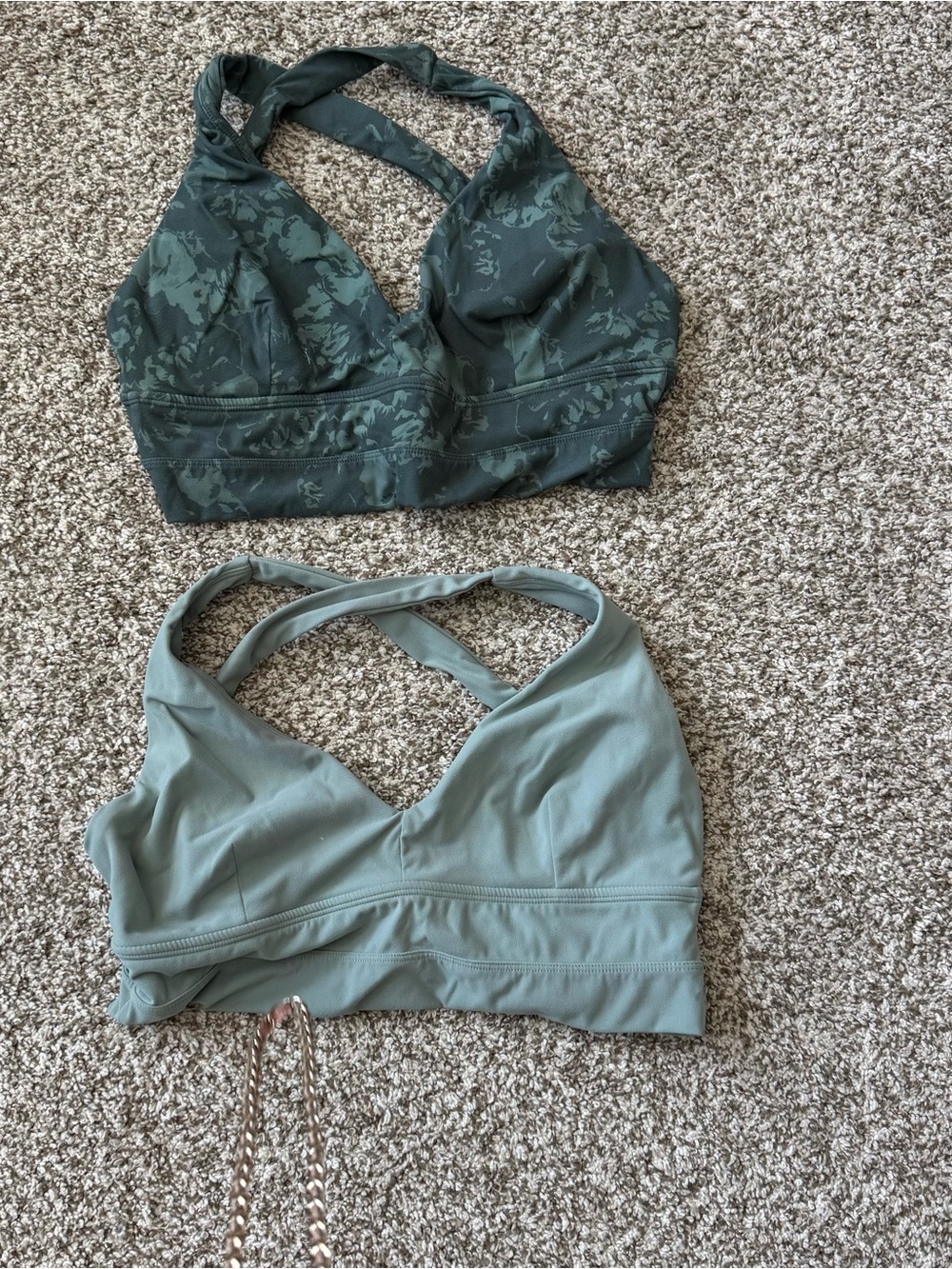 BuffBunny Two-Piece Halter Swim Tops in Dark Green and Sage